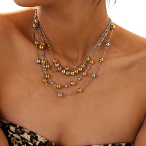 1 Piece Simple Mixed Gold Color And Silver Colors Stainless Steel Waterproof Women‘s Beaded Necklaces h5 Picture3