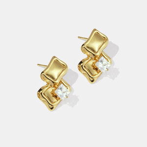 Irregular Shape Stainless Steel Waterproof Gold Color Zircon Stud Earrings h5 Picture2