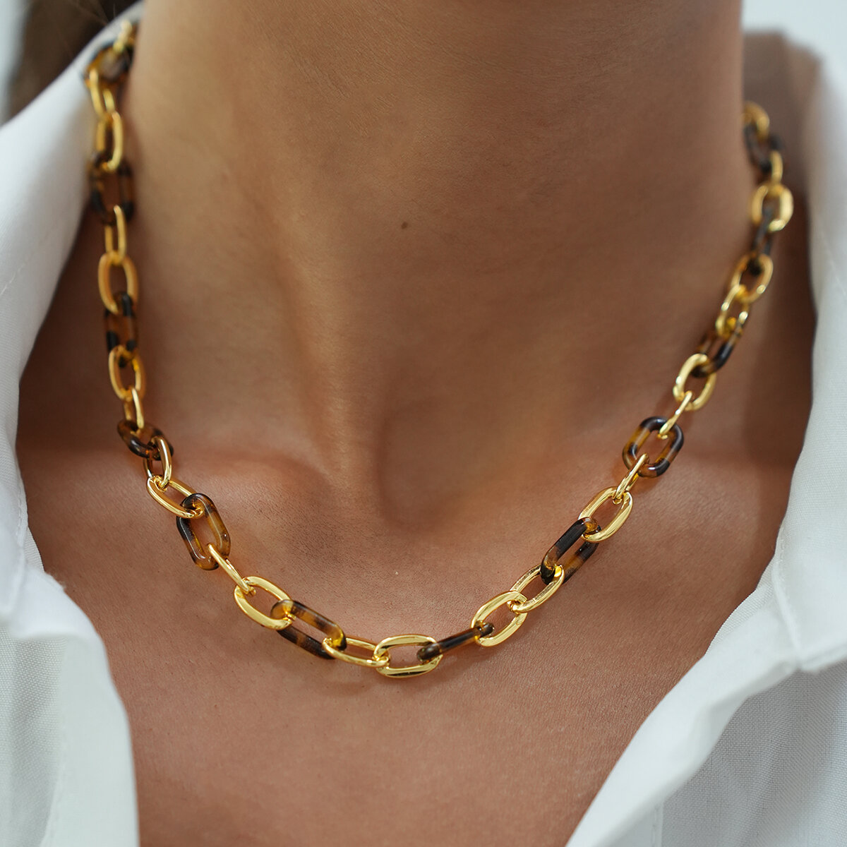 Collana a catena da donna in acciaio inossidabile con stampa leopardata retrò, serie semplice, 1 pezzo 2