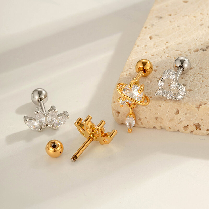 1 Parça Kalp Kelebek Bakır Altın Renkli Zirkonyum Piercing Küpe 2