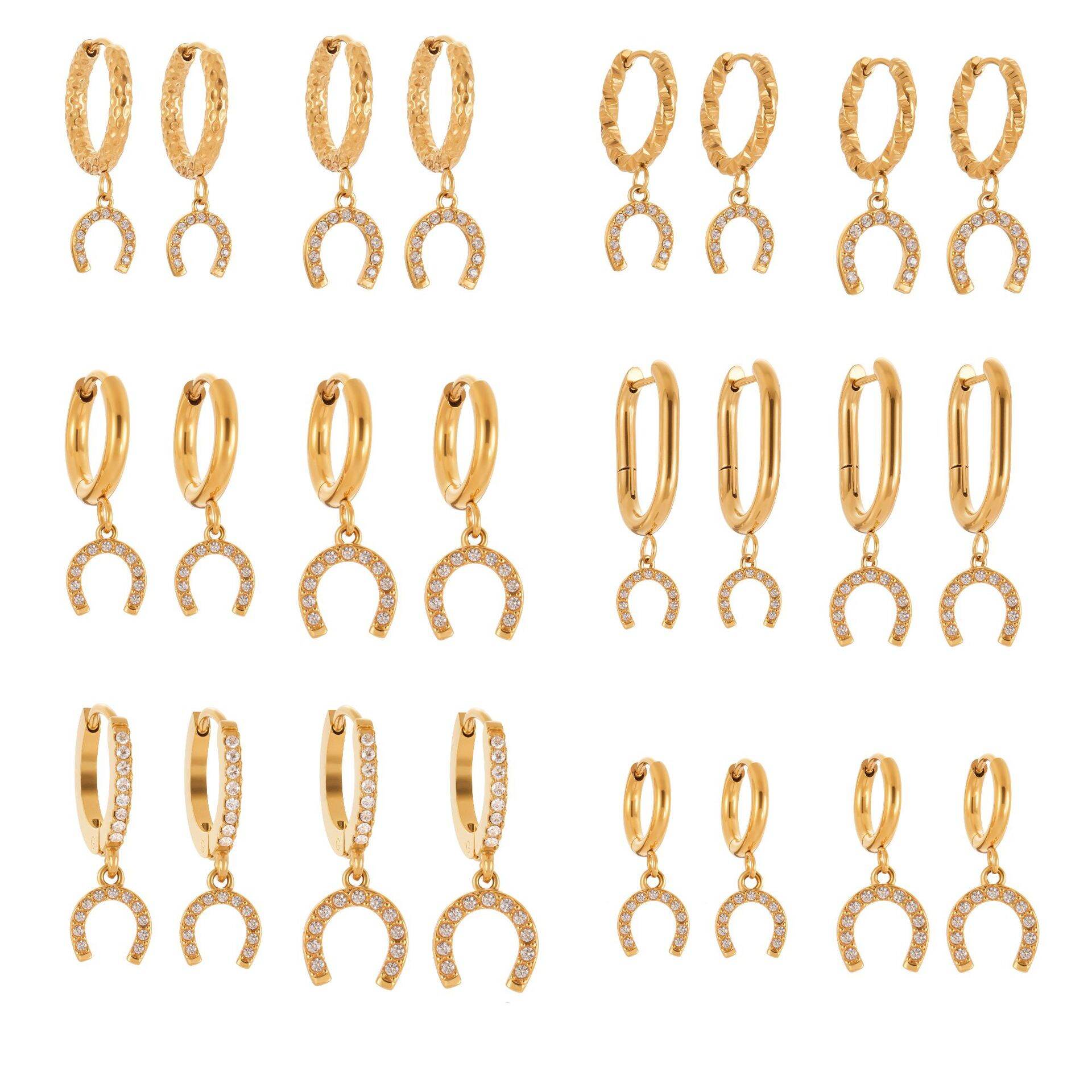 1 Paar luxuriöse, hufeisenförmige, wasserdichte Ohrhänger aus Edelstahl in Goldfarbe mit Zirkonia für Damen h5 Bild8