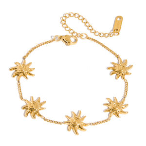 1 Piece Retro Sun&Moon Stainless Steel Waterproof Gold Color Women's Cuff Bracelets h5