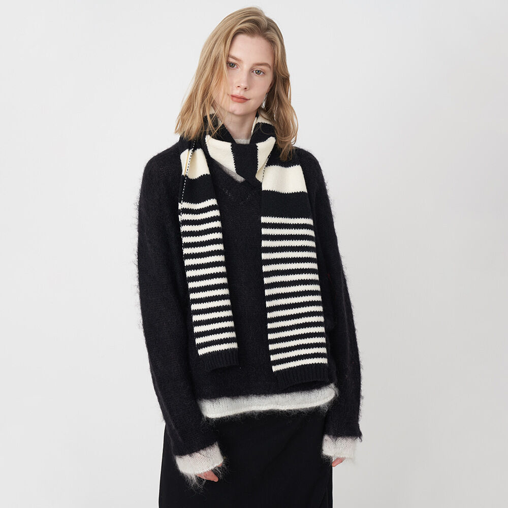 1 Stück schwarz-weiß gestreifte Winterschals aus Kunstfaser für Damen 
