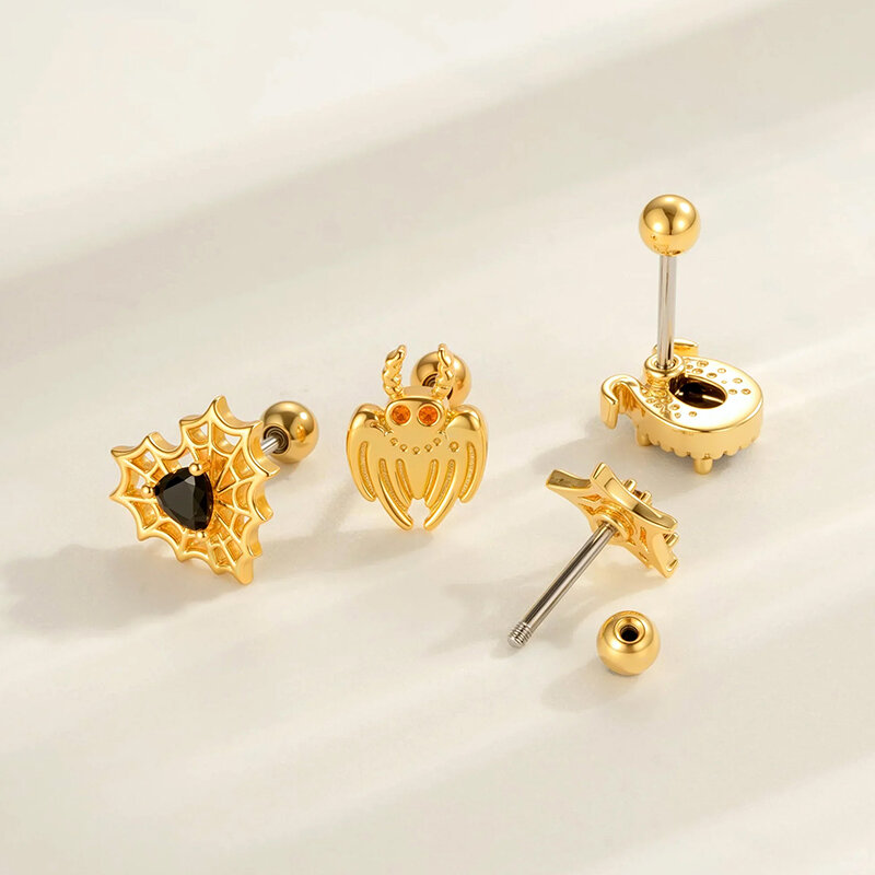 1 Stück Tier Kupfer Gold Farbe Zirkon Piercing Ohrring Bild3