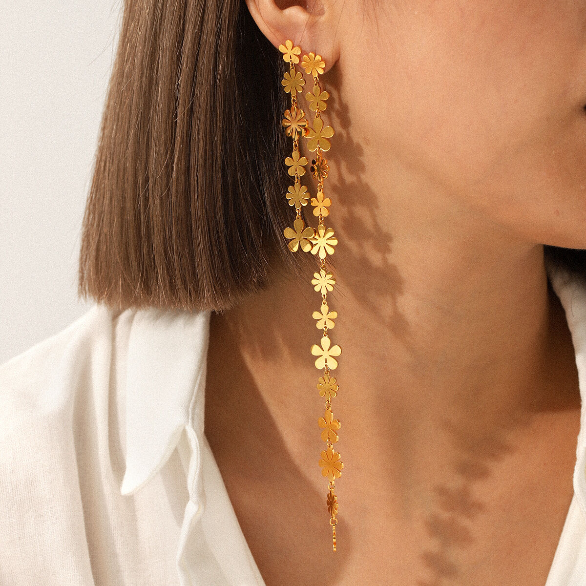 1 Pair Simple Flower Tassel Stainless Steel Waterproof  Gold Color  Women's Drop Earrings