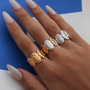 1 Piece Simple Casual Shell Stainless Steel Waterproof Gold Color Women’s Statement Rings h5 Picture3