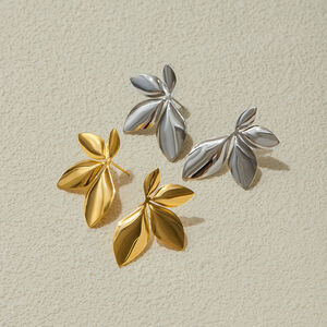 1 Pair Natural Flower Stainless Steel Waterproof Gold Color Women's Stud Earrings h5 Picture7