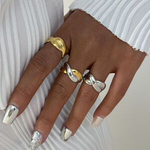 1 Piece Retro Irregular Shape Stainless Steel Waterproof Gold Color Women's Statement Rings h5 Picture3