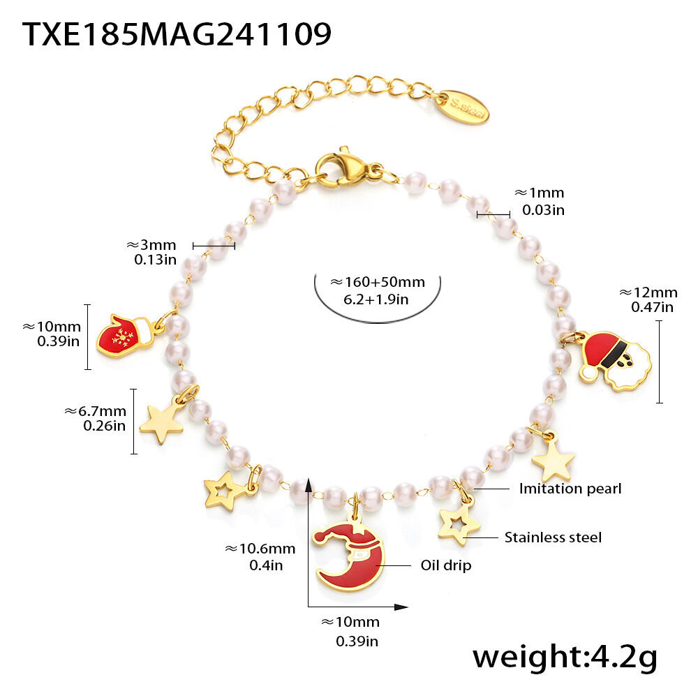 Txe185-Gold Imitation Pearl Christmas Element Bracelet Picture2