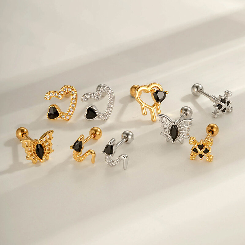 1 Adet Yılan Kelebek Bakır Altın Renkli Zirkonyum Piercing Küpe