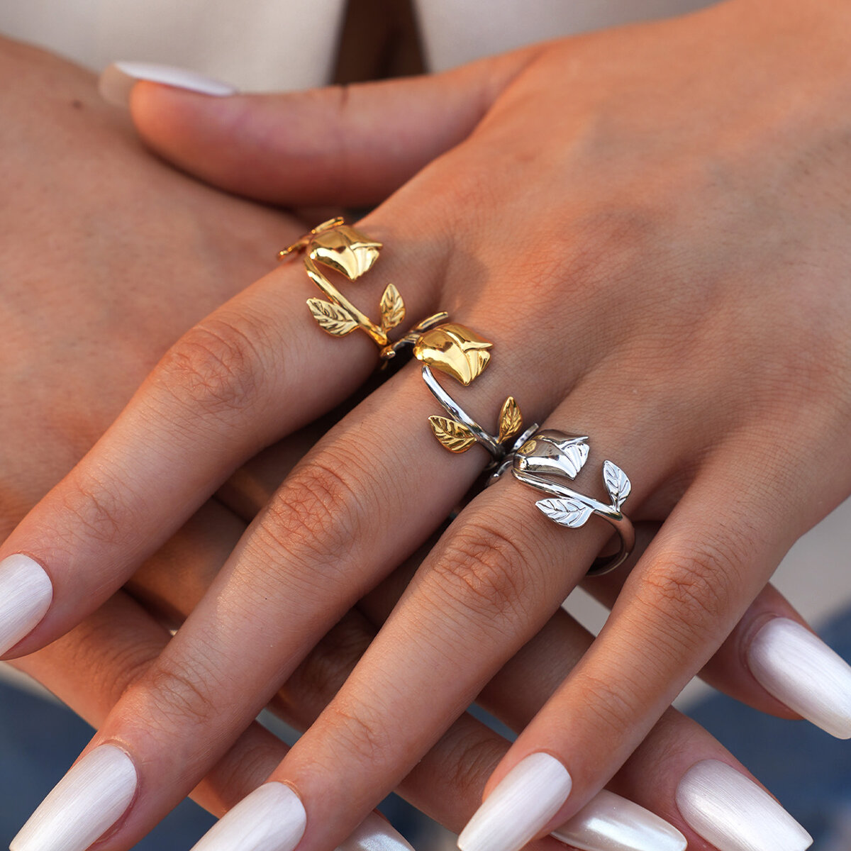 1 Piece Retro Flower Rose Stainless Steel Waterproof  Gold Color Women‘s  Statement Rings Picture5