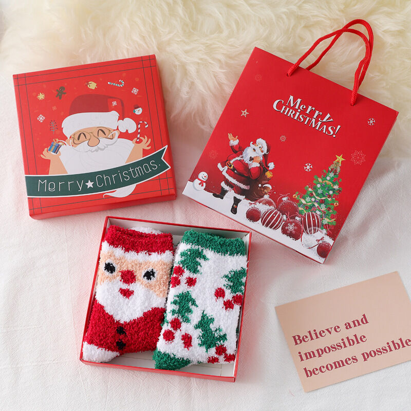 Coffret cadeau de Noël en polaire corail épaisse pour femmes, chaussettes mi-mollet h5 