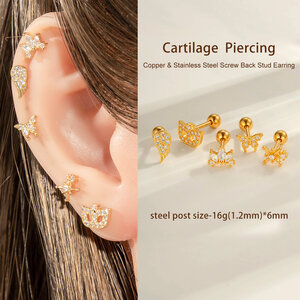 1 Stück Schmetterling Kupfer Gold Farbe Zirkon Piercing Ohrring h5 Bild4