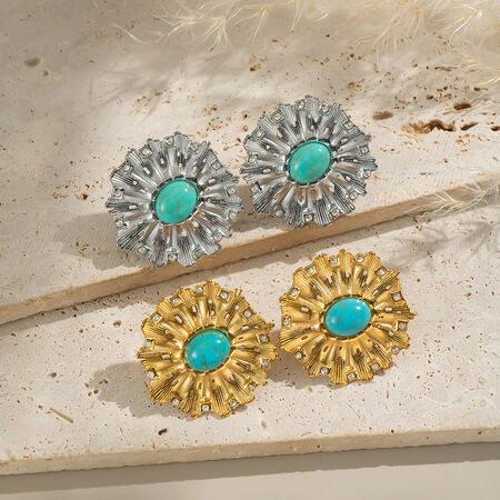 1 Pair Daily Flower Calaite Stainless Steel Waterproof Gold Color Women's Stud Earrings 2