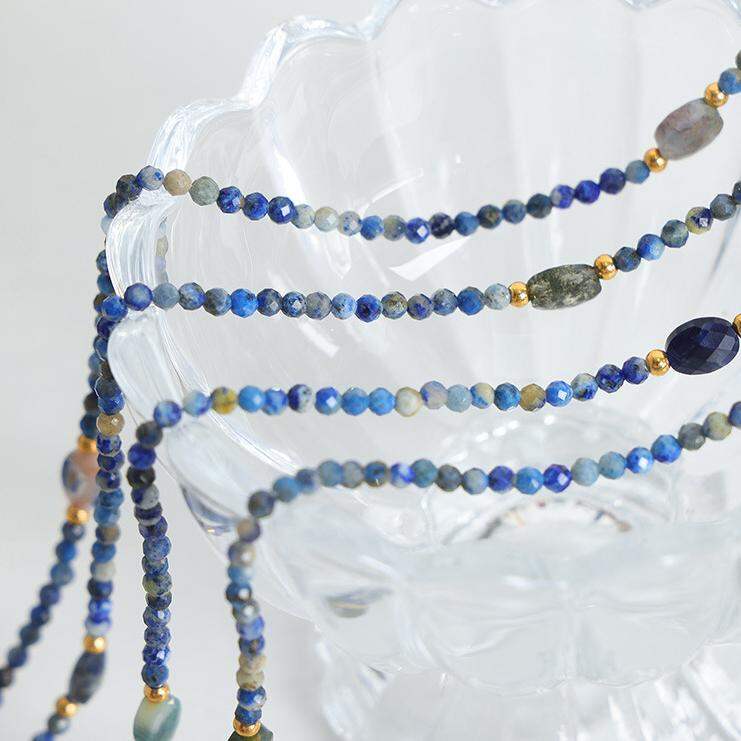Collier de perles élégant pour femme, en acier inoxydable imperméable, couleur or, avec pierres naturelles (1 pièce) Image3