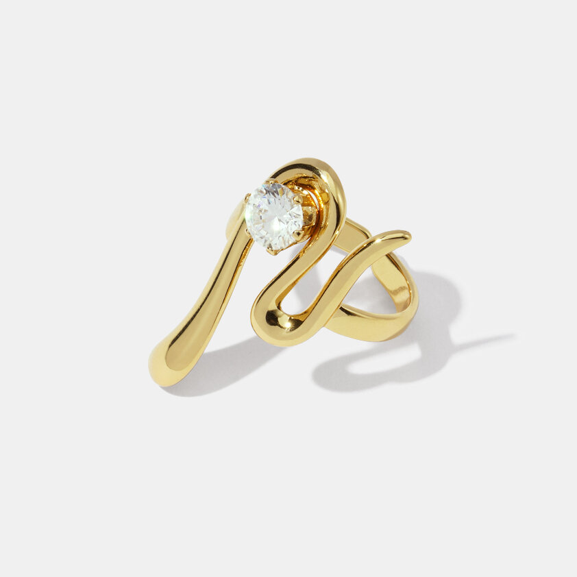 Irregular Shape Zircon Stainless Steel Waterproof Gold Color Gemstone Ring h5 Picture2