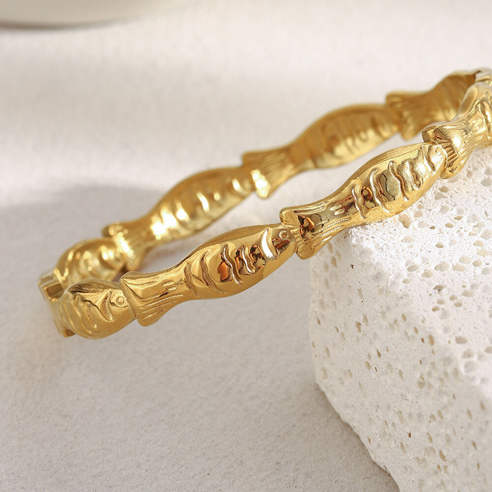 Braccialetti da donna color oro impermeabili in acciaio inossidabile a forma di pesce chic, 1 pezzo Immagine5