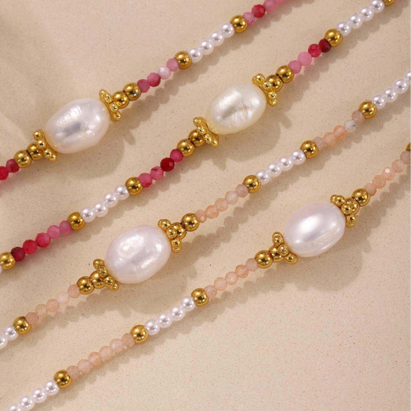 1 pezzo classico in acciaio inossidabile impermeabile color oro con pietra naturale per collane da donna con perline h5 Immagine6