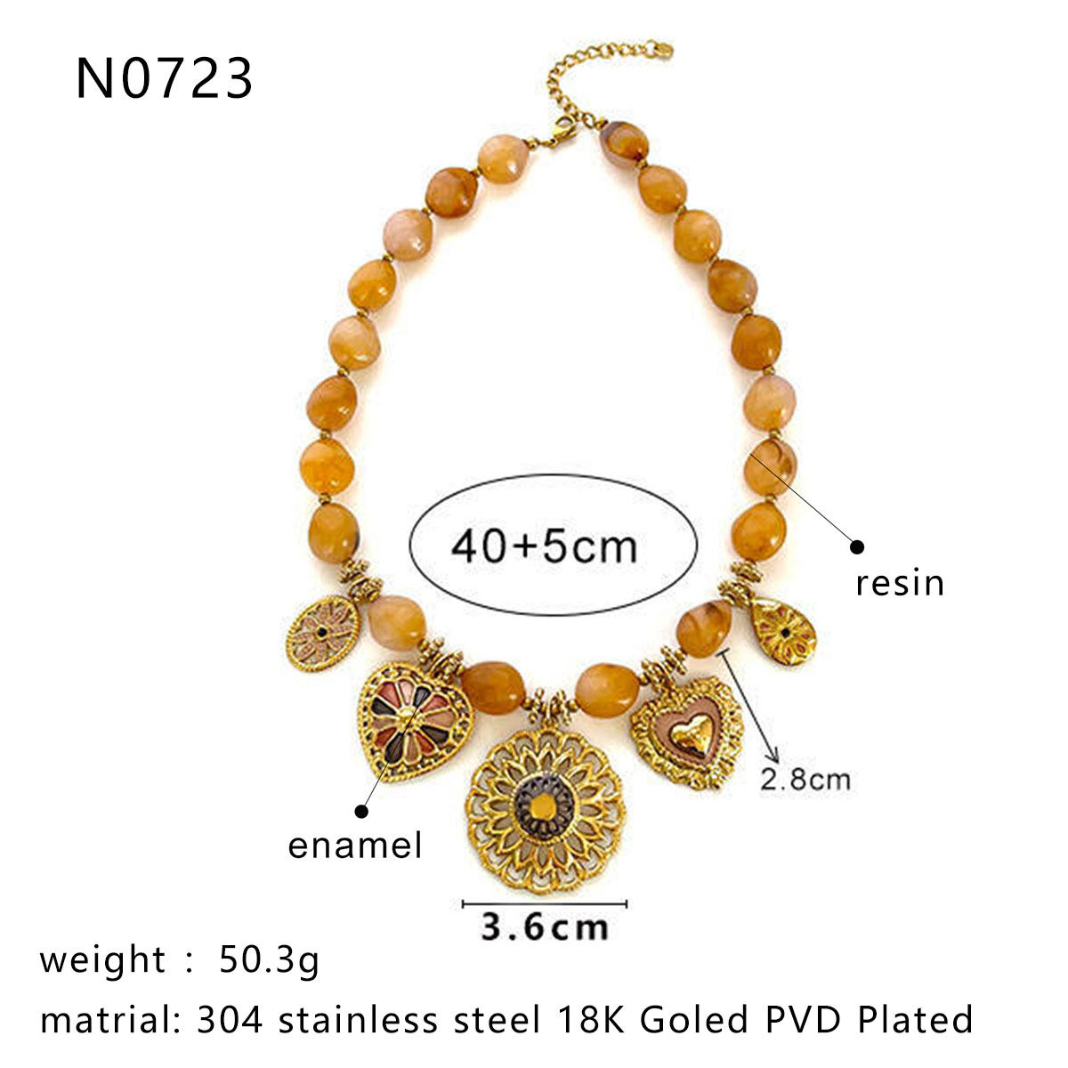 1 Piece Luxurious Flower Heart Resin Gold Color Pendant Necklace Picture2