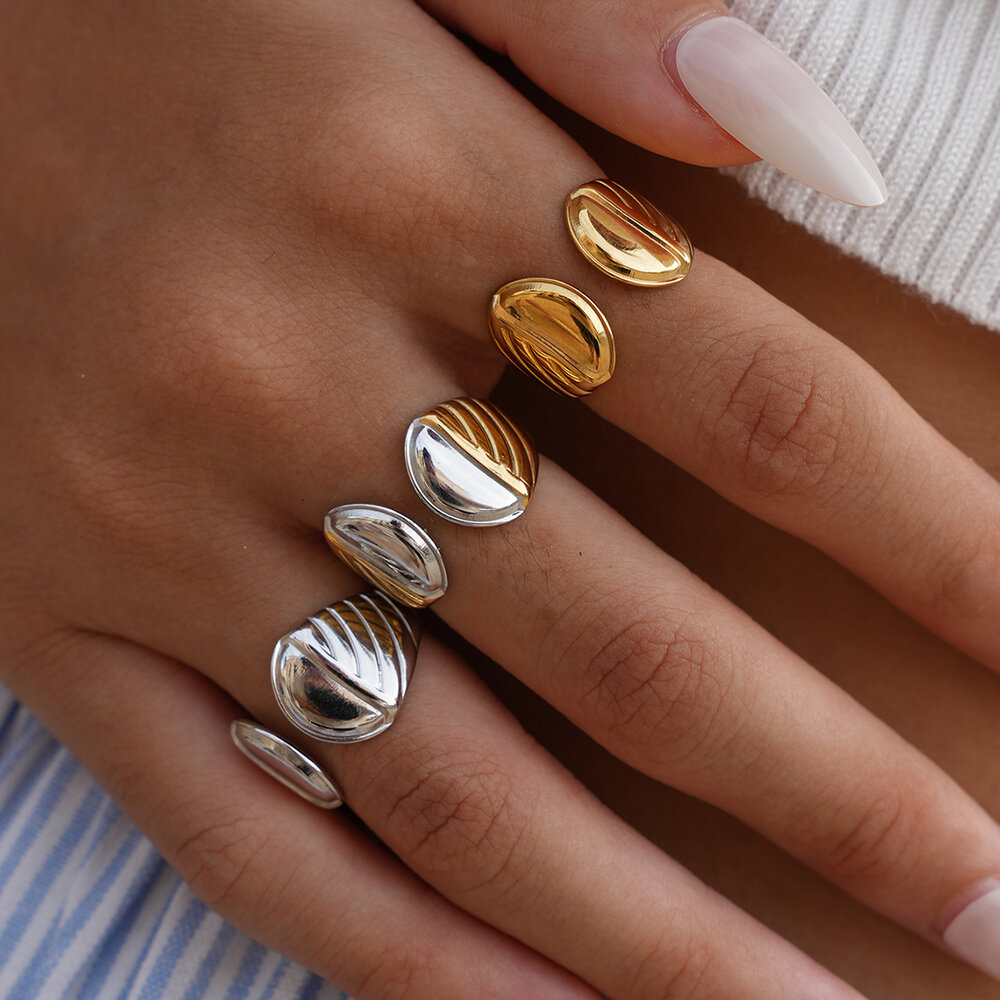 1 Piece Simple Series Daily Irregular Shape Stainless Steel Waterproof Gold Color Statement Rings Picture3