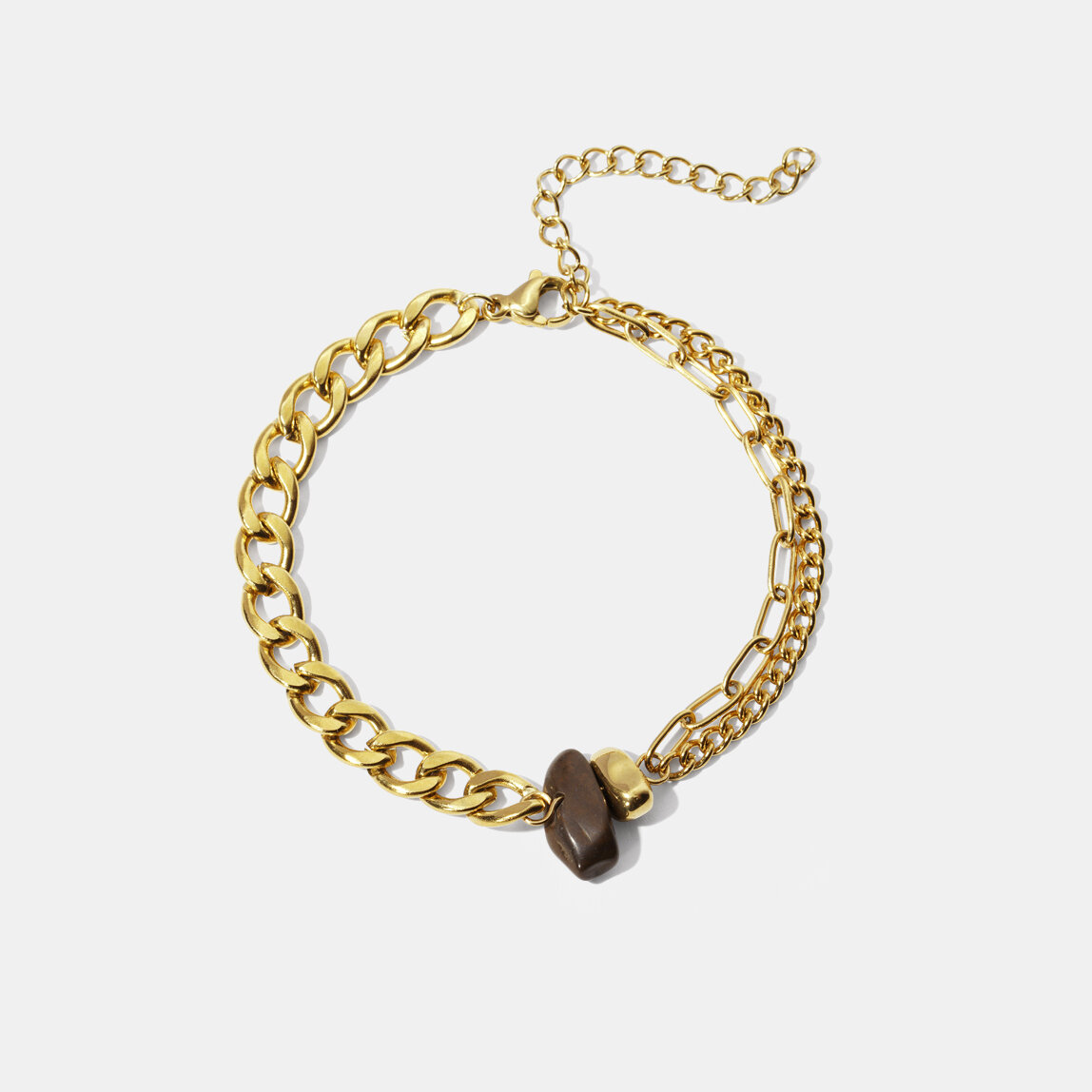 Stainless Steel Waterproof Gold Color Natural Stone Charm Bracelet 2