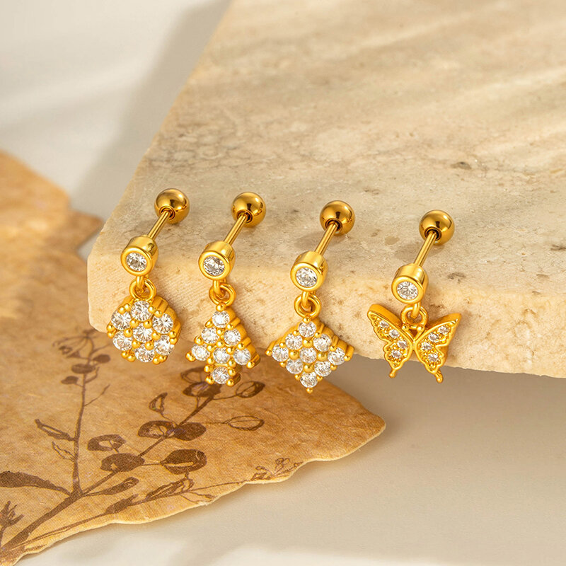 1 Piece Butterfly Copper Gold Color Zircon  Piercing Earring