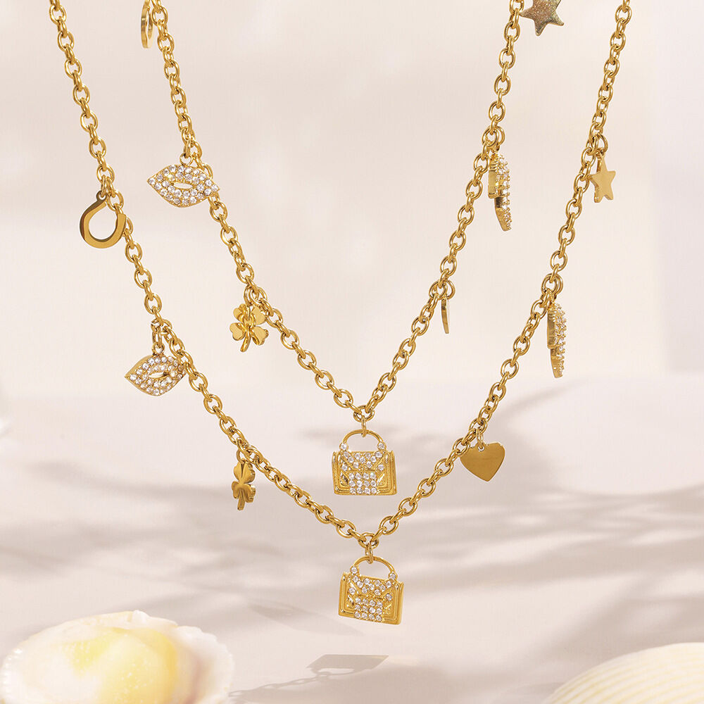Fashionable Heart Clover Stainless Steel Waterproof Gold Color Women's Jewelry Sets Picture3