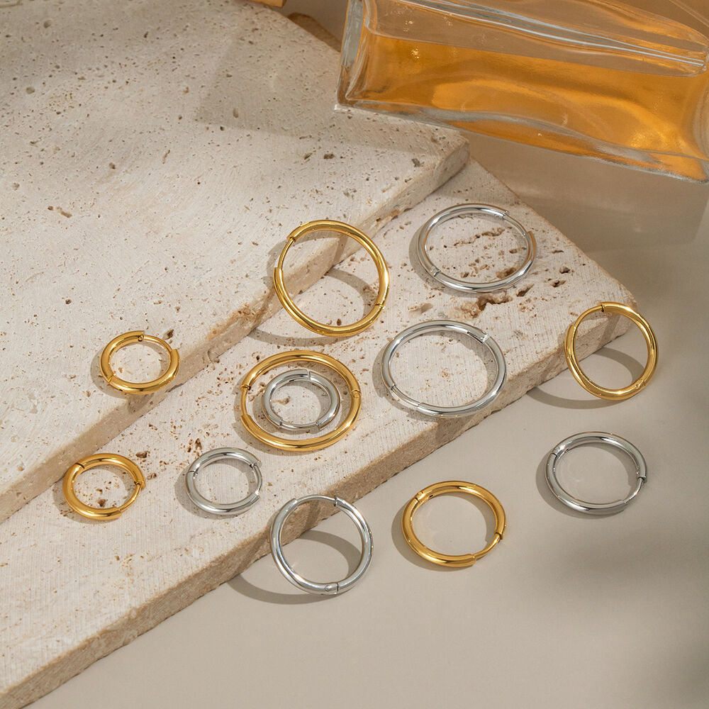 1 Pair Stainless Steel Waterproof Gold Color Basic Hoop Earrings h5Picture2