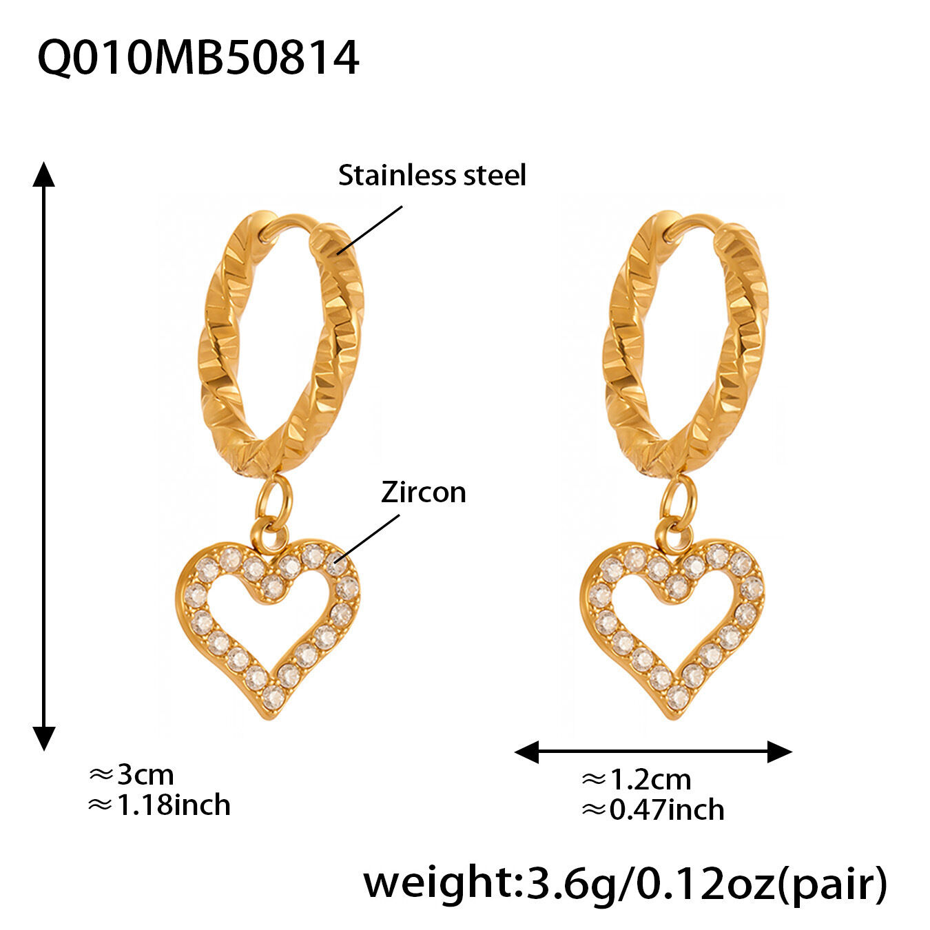 Q010-Golden Hollow Heart Zircon Earrings Picture6