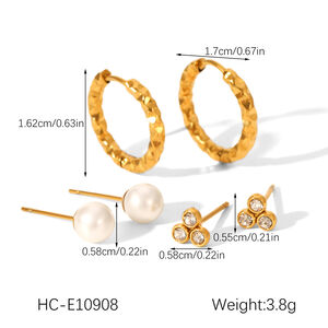 1 Set Luxurious Irregular Shape Stainless Steel Waterproof Gold Color Zircon Women's Stud Earrings h5 Picture2