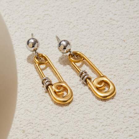 1 paar moderne paperclip oorbellen van roestvrij staal, waterdicht, goudkleurig, voor dames