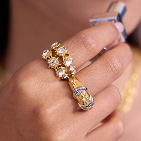 1 pezzo delicato anello da donna con sole e luna in acciaio inossidabile, impermeabile, color oro, zircone