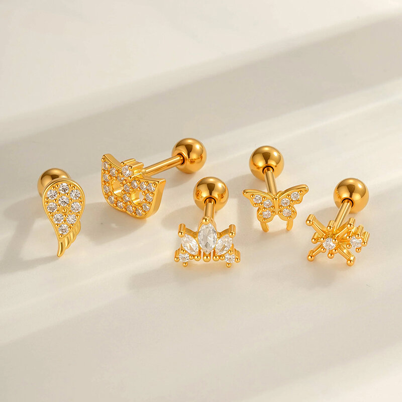 1 Adet Kelebek Bakır Altın Rengi Zirkonyum Piercing Küpe