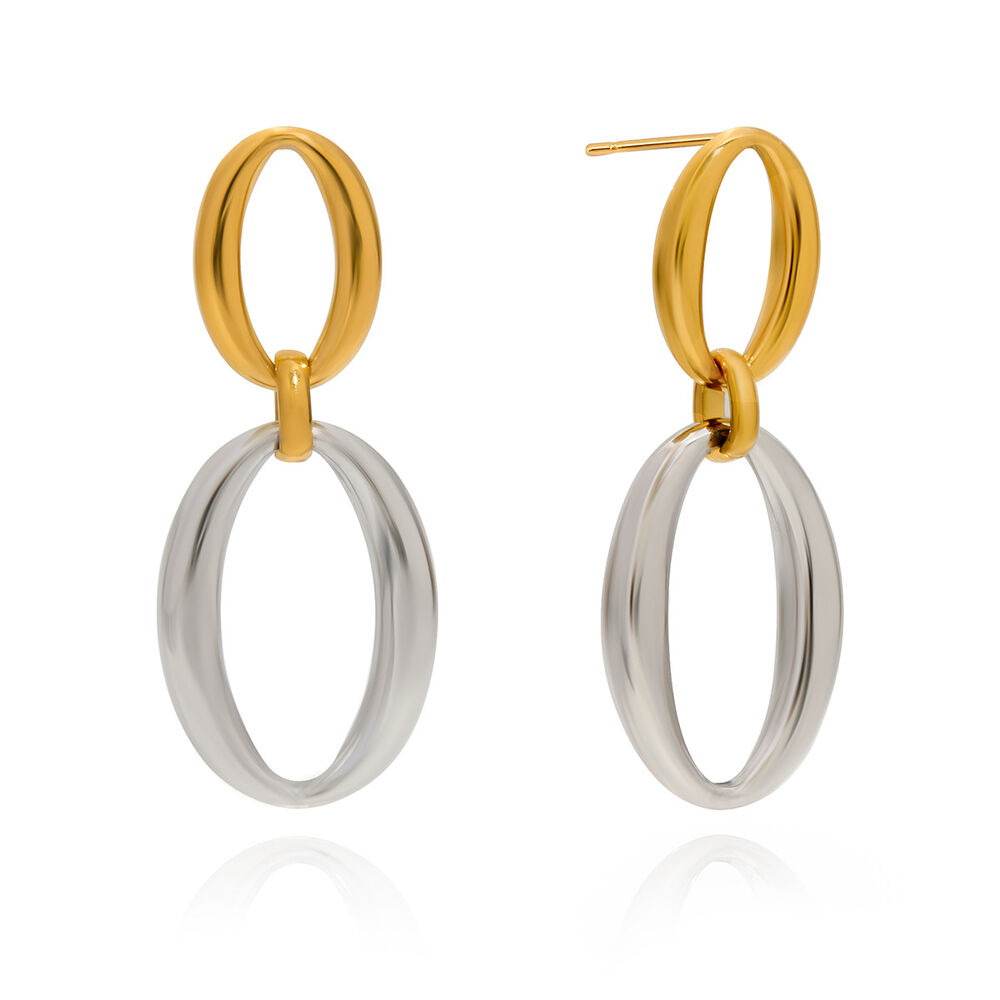 1 paio di orecchini pendenti classici da donna in acciaio inossidabile color oro, impermeabili, a doppio cerchio