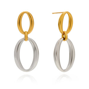 1 paio di orecchini pendenti classici da donna in acciaio inossidabile color oro, impermeabili, a doppio cerchio h5
