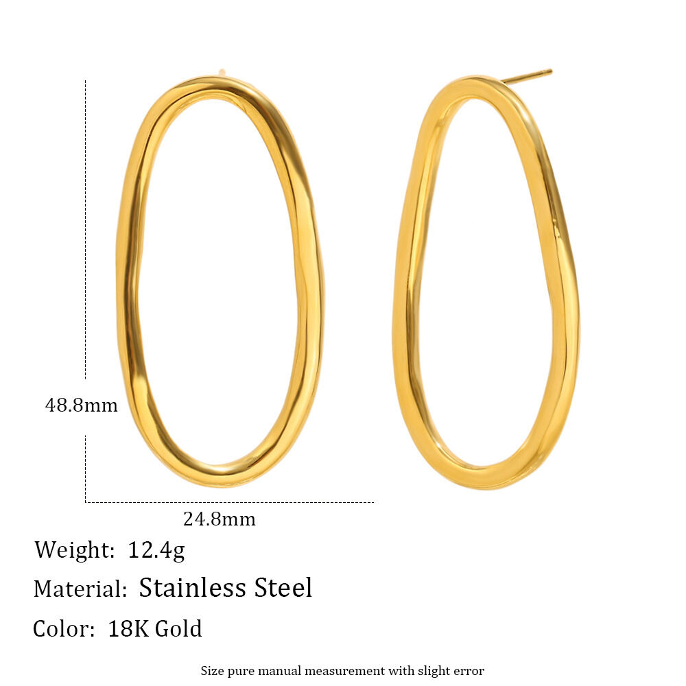 1 Pair Simple Oval Stainless Steel Waterproof Gold Color Women's Stud Earrings h5Picture2