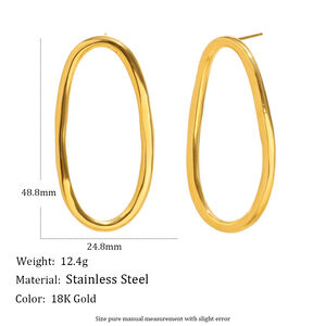 1 Pair Simple Oval Stainless Steel Waterproof Gold Color Women's Stud Earrings h5 Picture2