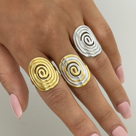 1 Piece Casual Circle Stainless Steel Waterproof Gold Color Women's Statement Rings