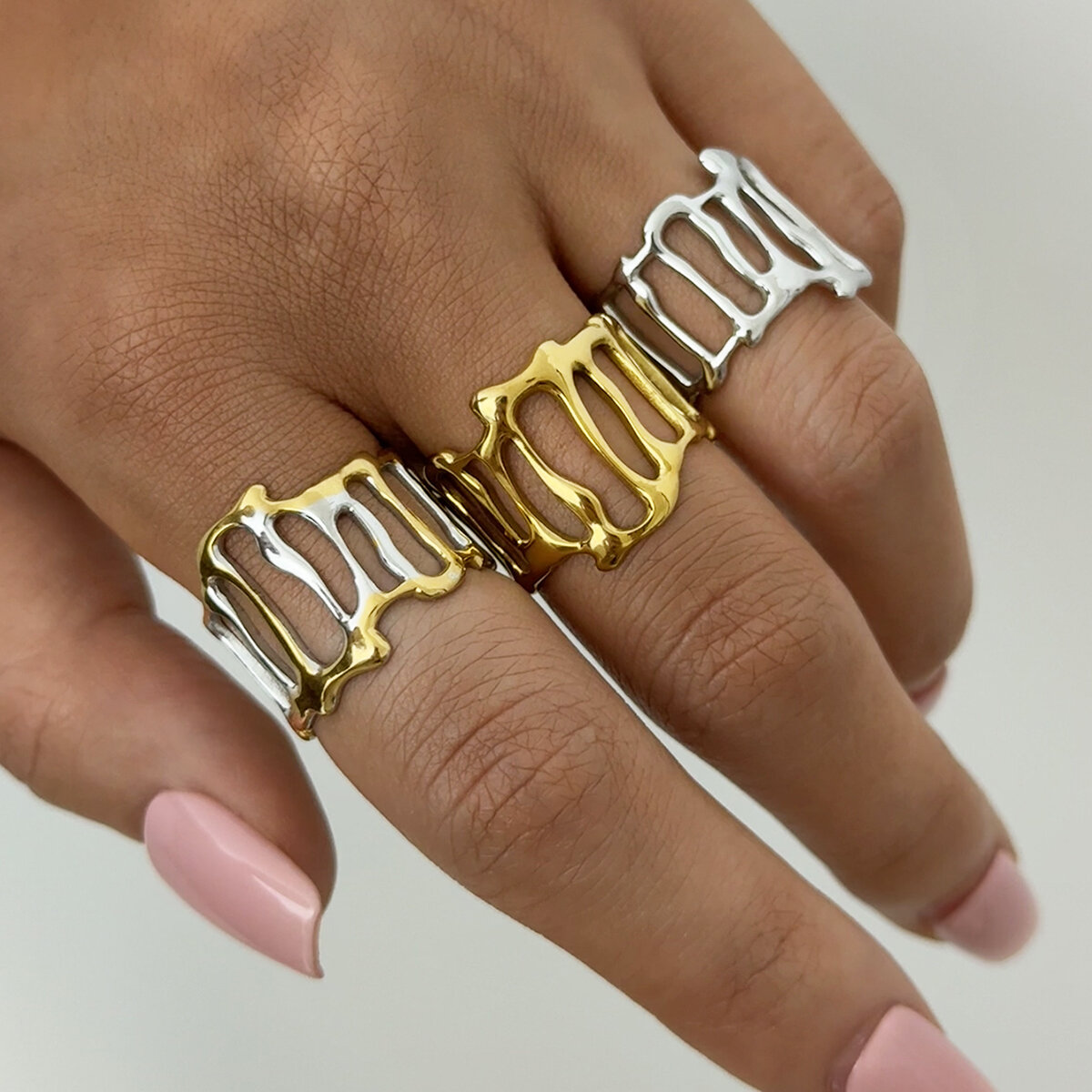 1 Piece Daily Irregular Shape Stainless Steel Waterproof Gold Color Statement Rings