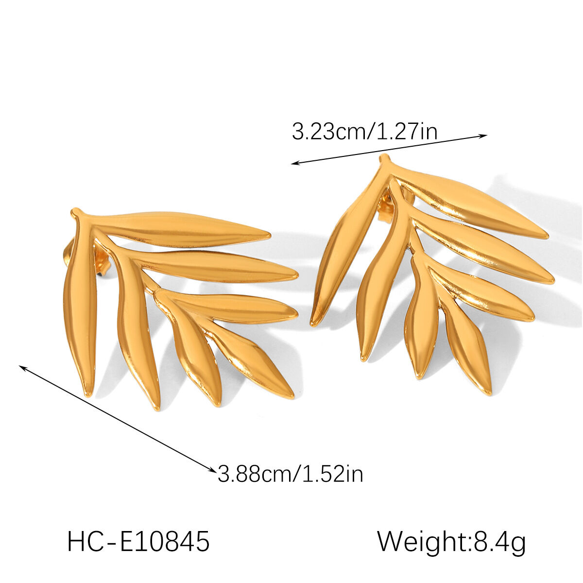 1 paio di orecchini a bottone da donna in acciaio inossidabile color oro con foglia semplice e impermeabile h5 Immagine2