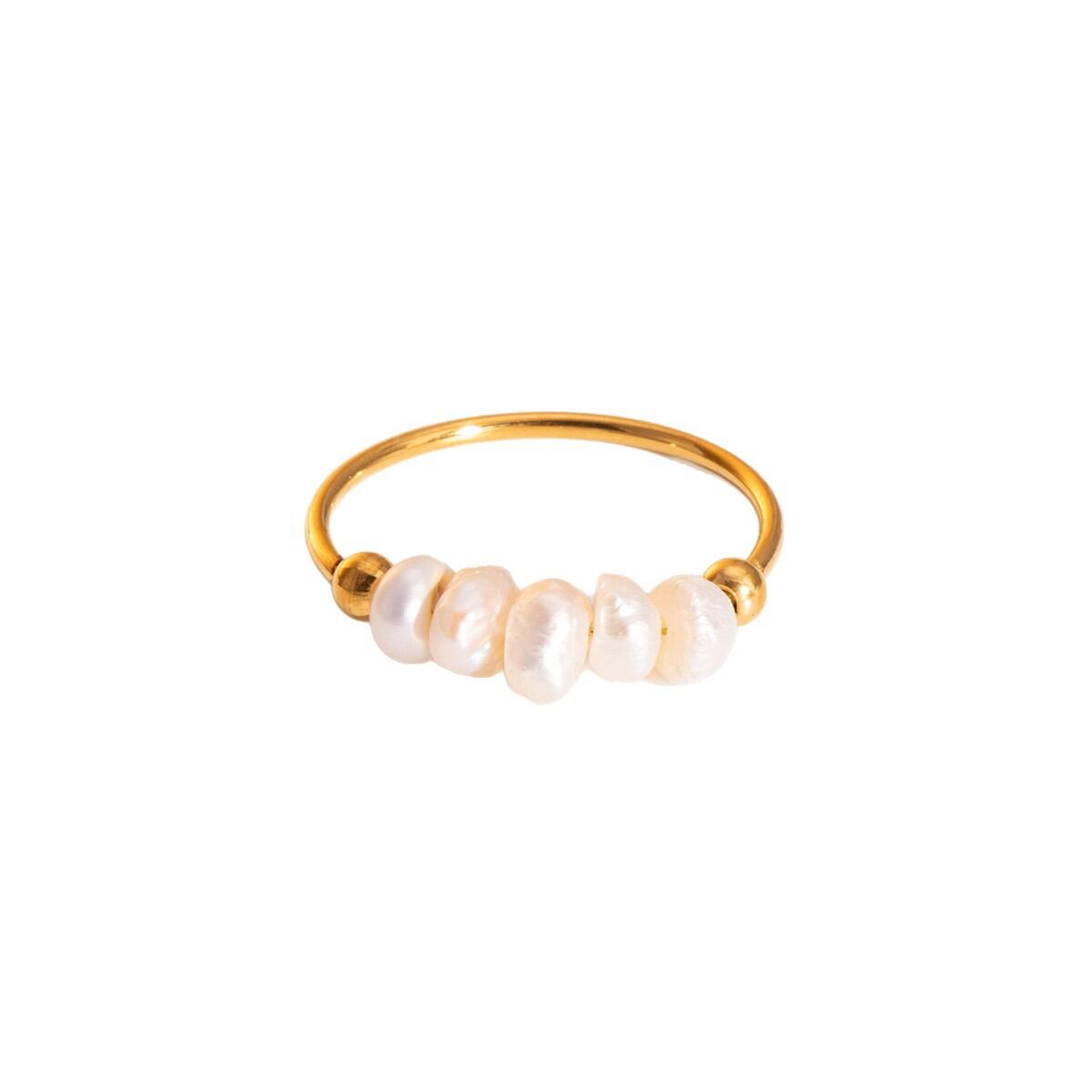 1 Piece Daily Circle Stainless Steel Waterproof Gold Color Pearl Beaded Rings h5Picture5
