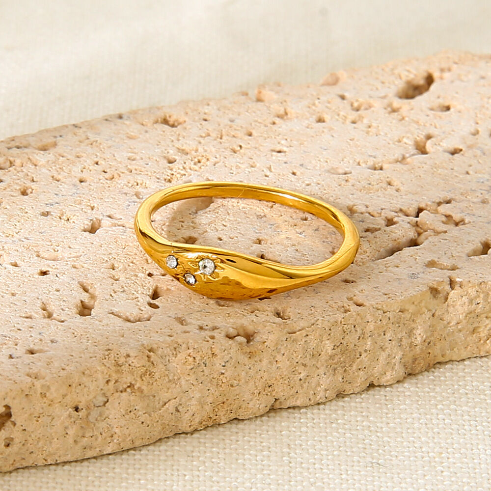 1 Piece Simple  Daily Irregular Shape Stainless Steel Waterproof  Gold Color  Zircon Statement Rings