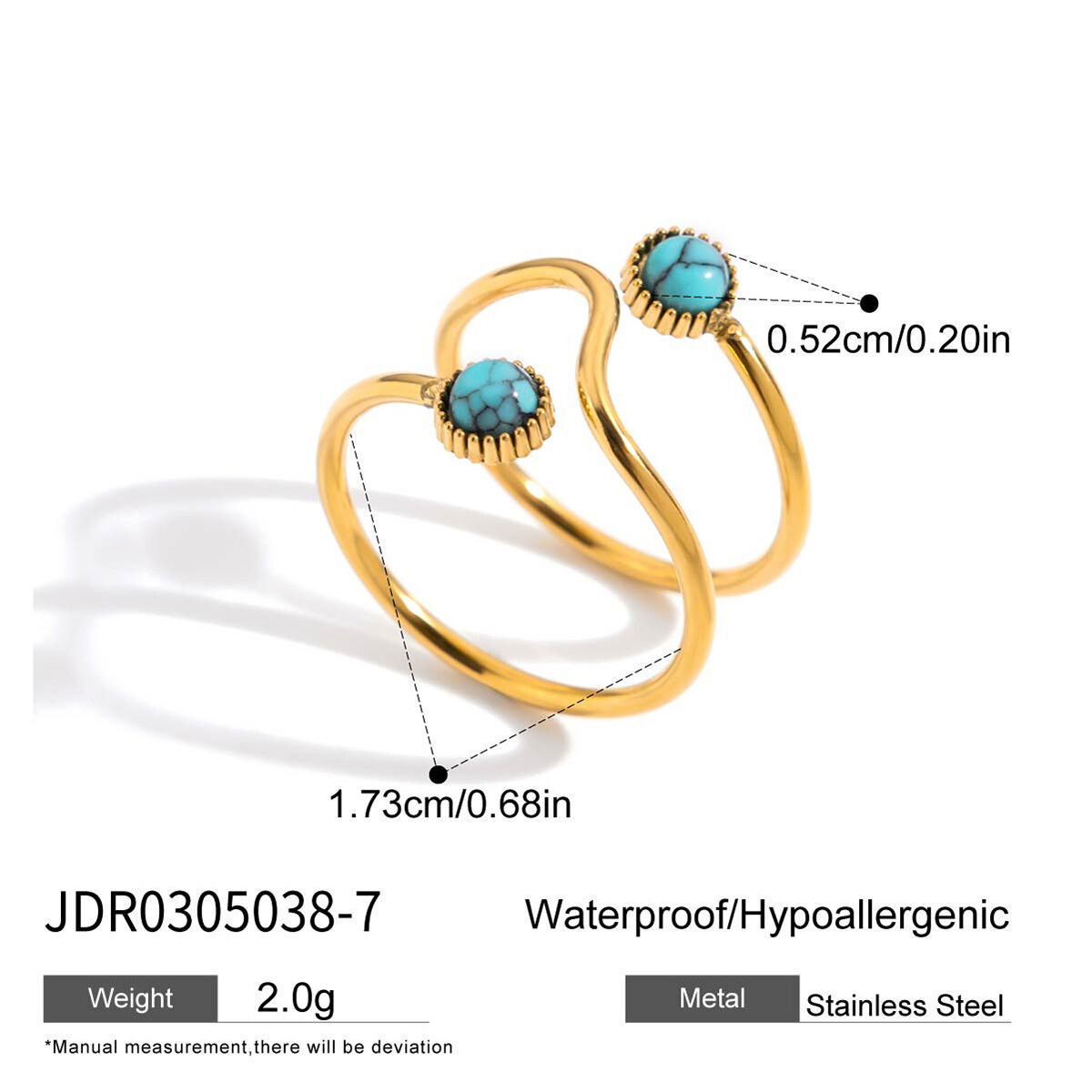 1 Stück Retro-Schmetterlingsring aus wasserdichtem Edelstahl in Goldfarbe mit Naturstein Bild2