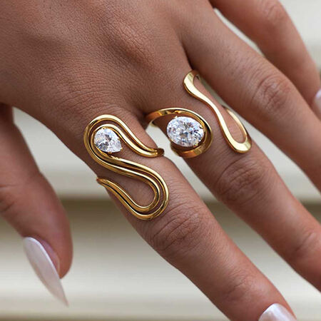 1 Piece Casual Irregular Shape Stainless Steel Waterproof Gold Color Zircon Statement Rings 2