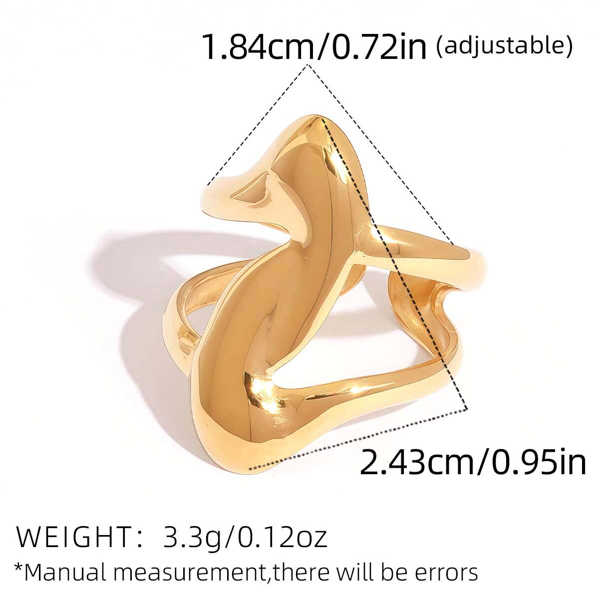 1 Piece Simple Irregular Shape Stainless Steel Waterproof Gold Color Statement Rings h5 Picture2