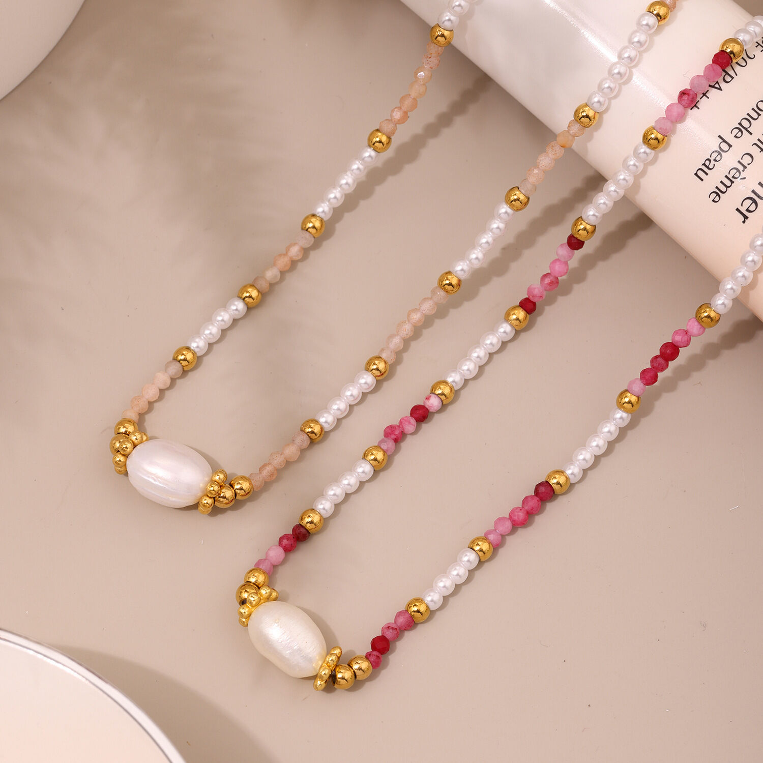 1 Piece Classic Stainless Steel Waterproof Gold Color Natural Stone Women's Beaded Necklaces 2