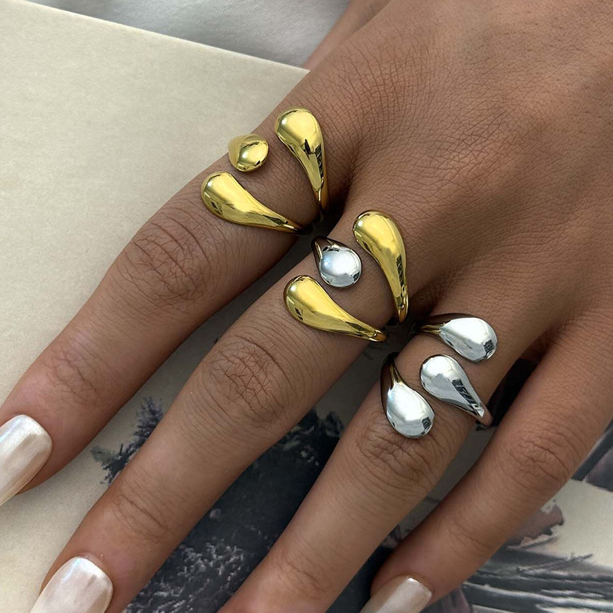 1 Piece Simple Daily Irregular Shape Stainless Steel Waterproof Gold Color Statement Rings Picture6