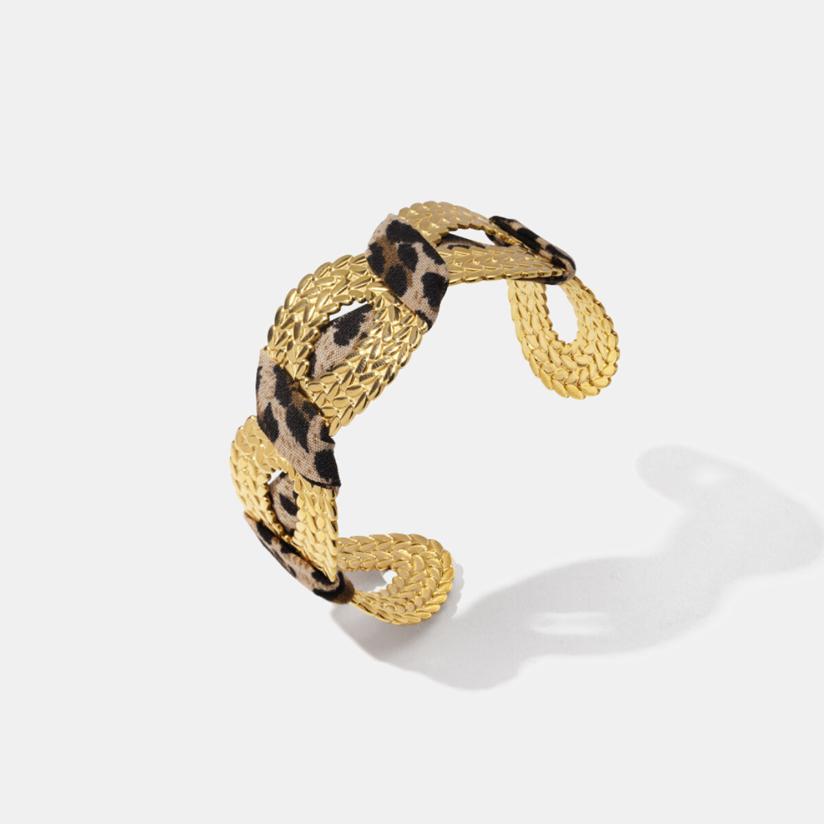 Bracciale rigido in tessuto con stampa leopardata impermeabile in acciaio inossidabile di forma irregolare h5 Immagine2