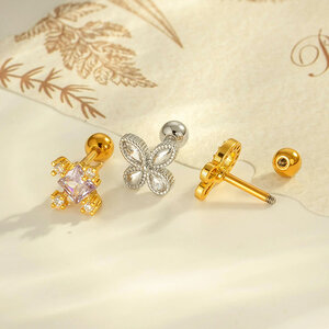 1 Stück Blume Kupfer Gold Farbe Zirkon Piercing Ohrring h5 Bild3