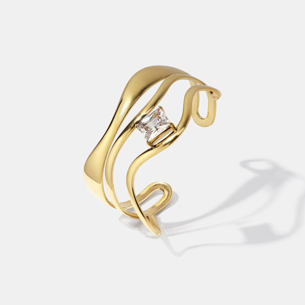 Bracciale rigido impermeabile in acciaio inossidabile con zirconi a forma di linea h5 Immagine2